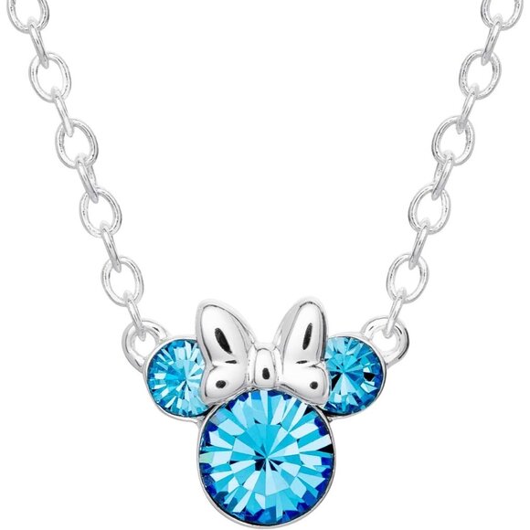 Women Silver Disney Minnie Mouse Crystal Plated Pendant Necklace Jewelry